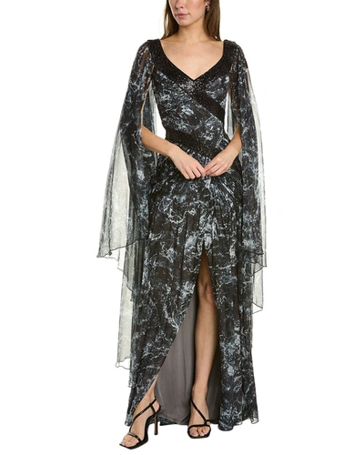 Tadashi Shoji Cape Sleeve Gown In Black