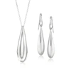 Ross-simons Italian Sterling Silver Teardrop Jewelry Set: Pendant Necklace And Drop Earrings In Silver