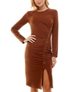 City Studio Womens Ruched Knee Midi Dress In Brown