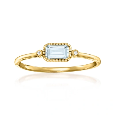 Rs Pure By Ross-simons Bezel-set Aquamarine Ring With Diamond Accents In 14kt Yellow Gold In Blue