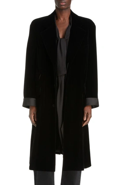 Saint Laurent Oversized Satin Coat In Black