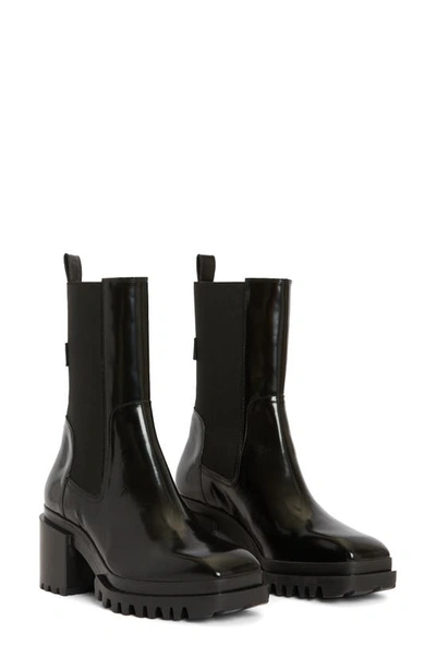 Allsaints Skarlet Chunky Leather Boots In Black Shine