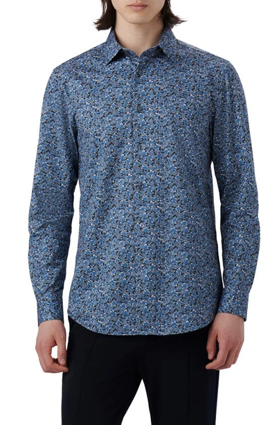 Bugatchi James Ooohcotton® Abstract Floral Print Button-up Shirt In Night Blue