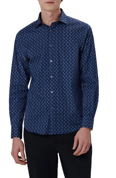 Bugatchi Axel Shaped Fit Geometric Print Stretch Cotton Button-up Shirt In Navy