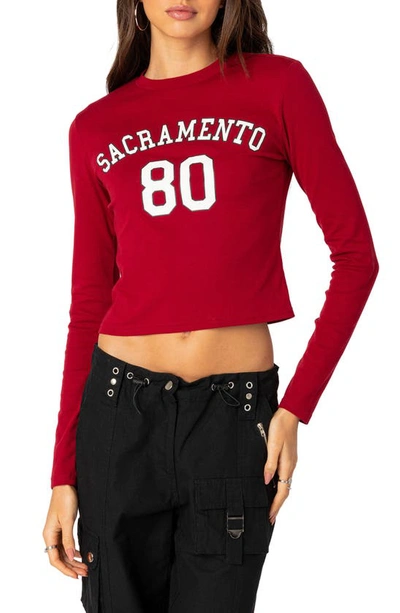 Edikted Sacramento 80 Long Sleeve Graphic Crop T-shirt In Red