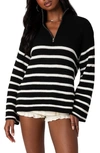 EDIKTED STRIPE OVERSIZE QUARTER ZIP SWEATER