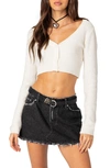 Edikted Women's V Neck Cropped Cardigan In Cream