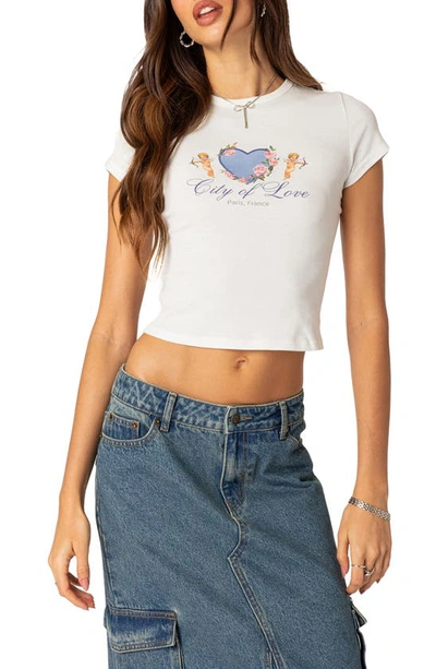 Edikted City Lovers Crop Babydoll T-shirt In White