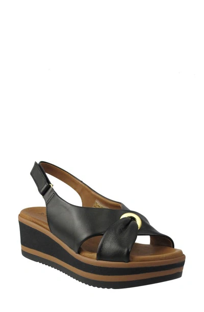 Ron White Priya Crisscross Leather Sling-back Wedge Sandals In Onyx