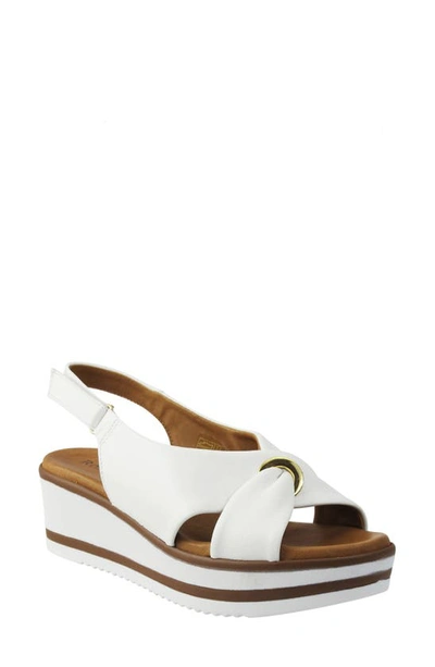 Ron White Priya Crisscross Leather Sling-back Wedge Sandals In Pure White