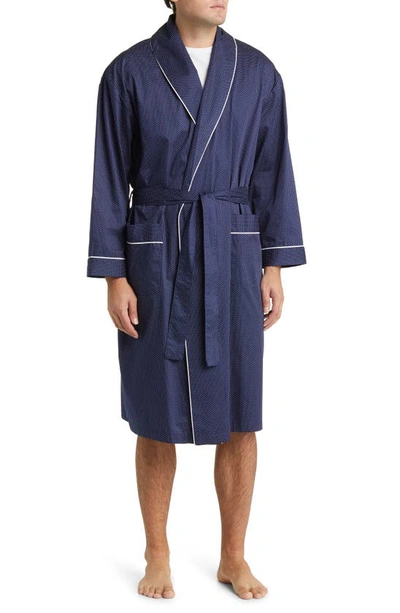 Majestic Men's Southport Sateen Shawl Dressing Gown In Navy Dot