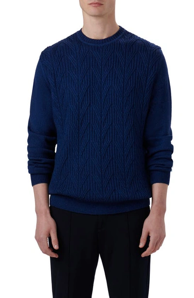 Bugatchi Cable Stitch Merino Wool Sweater In Night Blue