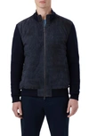 Bugatchi Quilted Suede Panel Sweater Jacket In Navy