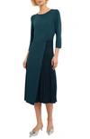 Misook Side Pleated Knit Dress In Marine Teal/black