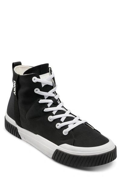 Dkny Men's Nylon Two Tone Branded Sole Hi Top Sneakers In Black