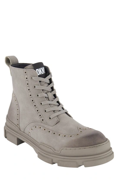 Dkny Men's Perforated Rubber Lug Sole Wingtip Boots In Grey