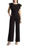 Bebe Ruffle Scuba Jumpsuit In Black