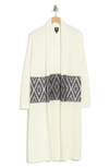 Bobeau Diamond Pattern Shawl Cardigan In Ivory/ Black