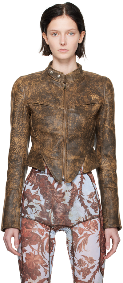 Knwls Ssense Exclusive Brown Leather Jacket In Distressed Brown