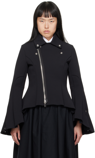 Noir Kei Ninomiya Peplum-hem Zip-up Jacket In Black