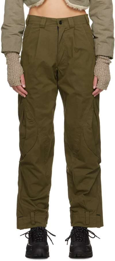 Hyein Seo Draped Cotton-blend Tapered Trousers In Khaki