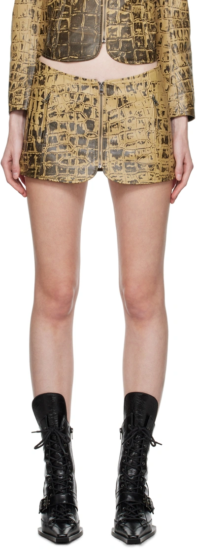 Knwls Beige Croc-embossed Leather Miniskirt