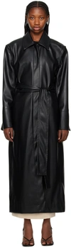 ESSE STUDIOS BLACK CLASSICO TRENCH FAUX-LEATHER COAT