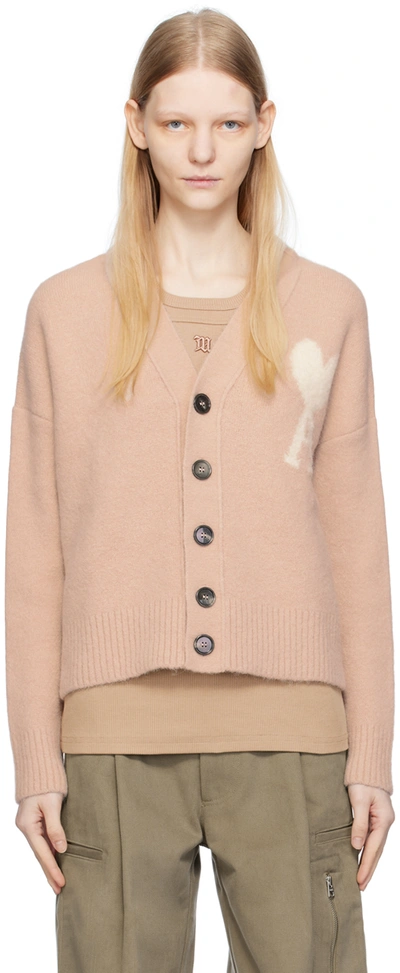 Ami Alexandre Mattiussi Ami De Coeur Cardigan In Powder Pink,ivory