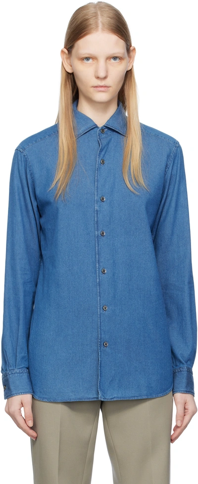Zegna Blue Cashco Shirt In 002 Blue