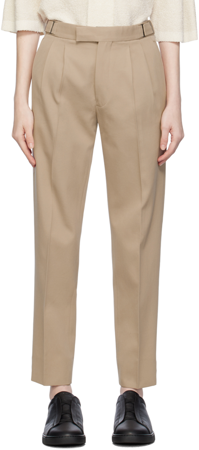 Zegna Beige Pleated Trousers In 139 Beige