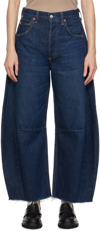 Citizen Of Humanity Horseshoe High Waist Chew Hem Crop Barrel Jeans In Bravo (dk Ind)