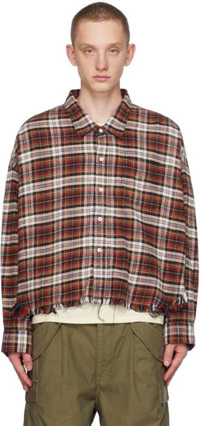 R13 Red Drop Neck Shirt In Red/ecru Plaid