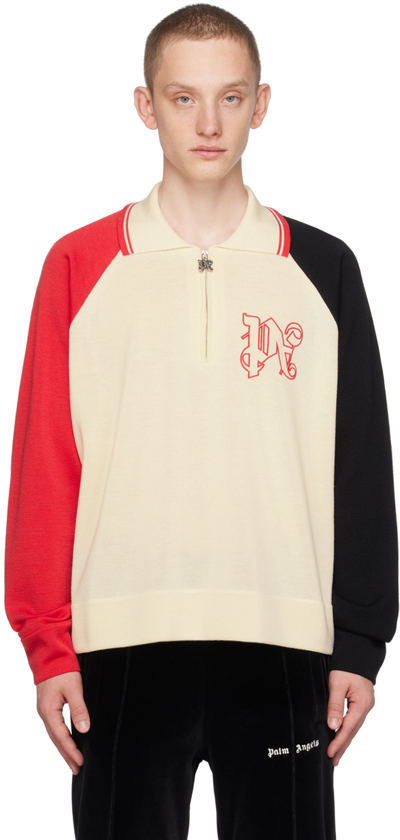 Palm Angels Racing Logo针织polo衫 In White Black Red