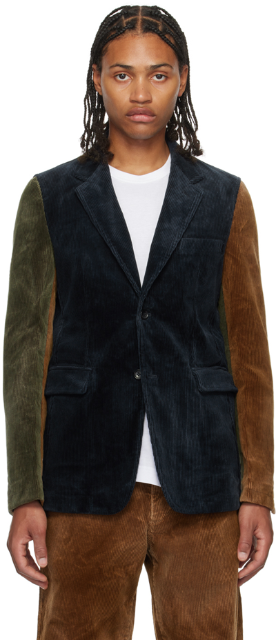 Comme Des Garçons Shirt Panelled Corduroy Single-breasted Blazer In Blue