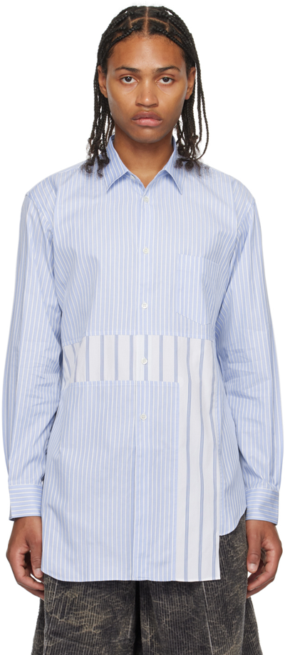 Comme Des Garçons Shirt Asymmetric Striped Panelled Cotton Shirt In Blue