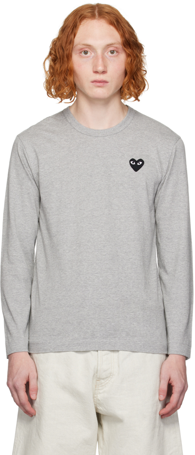 Comme Des Garçons Play Gray Heart Patch Long Sleeve T-shirt In 1 Grey