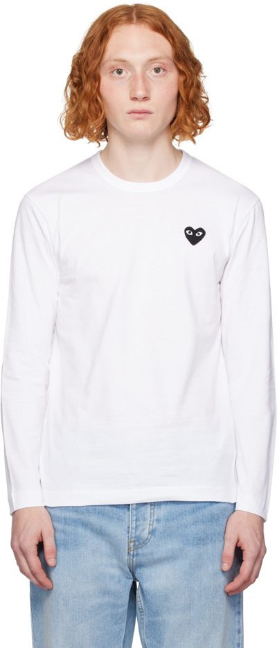 Comme Des Garçons Play White Heart Patch Long Sleeve T-shirt In 1 White