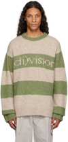 (D)IVISION OFF-WHITE & GREEN STRIPED SWEATER