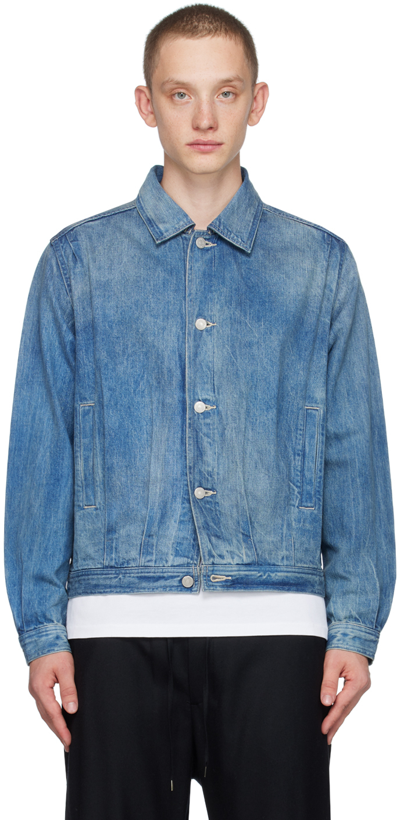 Auralee Crinkled-effect Denim Jacket In Blue