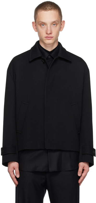 Auralee Spread-collar Wool Jacket In Black