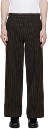 ROHE BROWN RUSTIC PINSTRIPE TROUSERS