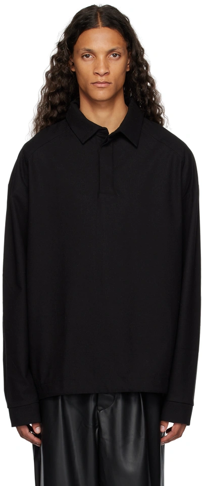 The Frankie Shop Dennis Polo Woven Sweater In Black