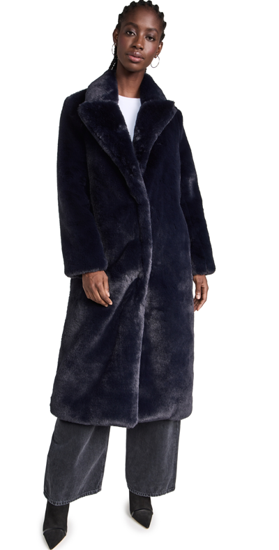 L Agence Lizbeth Long Faux Fur Jacket In Midnight