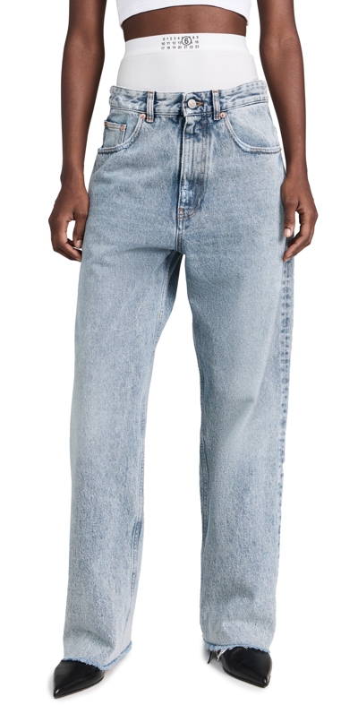 Mm6 Maison Margiela Cotton Denim Wide Jeans In Light Blue