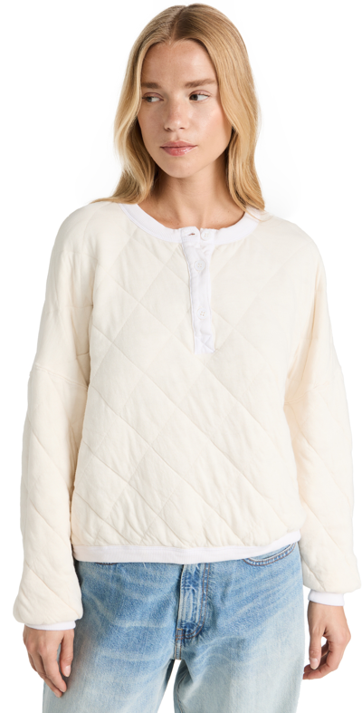 Stateside Quilted Oversized Henley Pullover In Cream