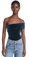 Agolde Bree Velvet One Shoulder Bodysuit In Blue