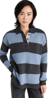 MADEWELL RUGBY STRIPE POLO SWEATER CHARCOAL HEATHER (BLUE/GREY)