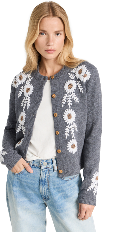 Alex Mill Becca Embroidered Floral Merino Wool Cardigan In Grey Combo