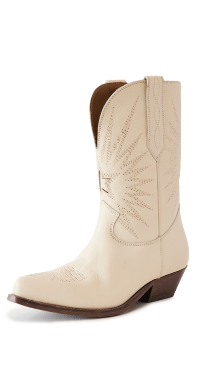 Golden Goose Wish Star Low Leather Boots With Embroidery In Buttercream
