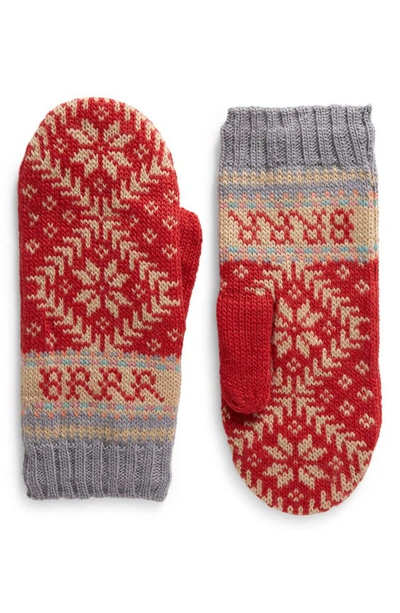 French Knot Fleece Lined Nordic Wool Mittens In Red